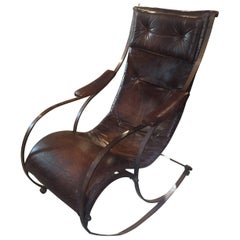 Midcentury Iron and Leather Rocking Chair