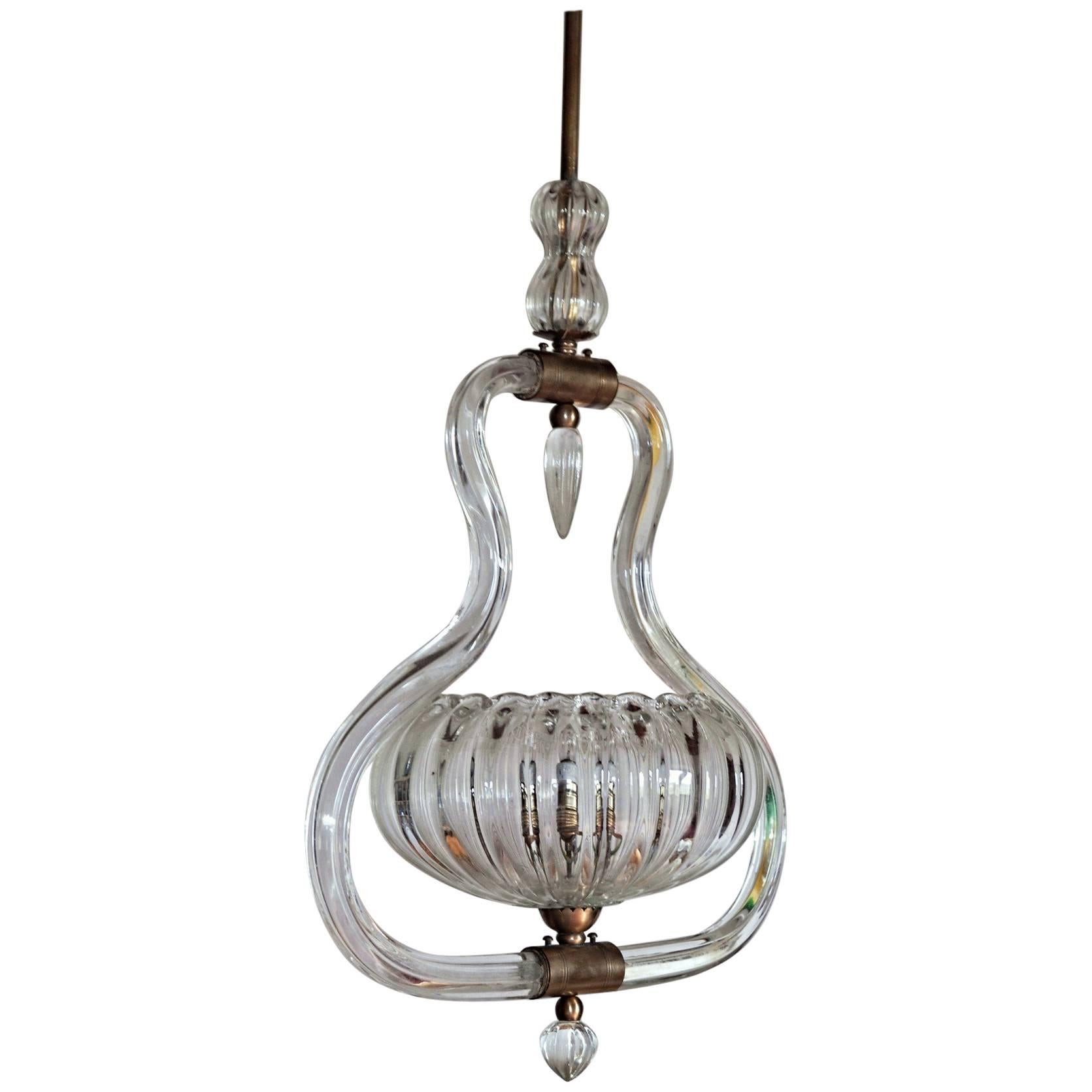 Art Deco Murano Cannister Rigadin Chandelier by Ercole Barovier, 1930s, Brass