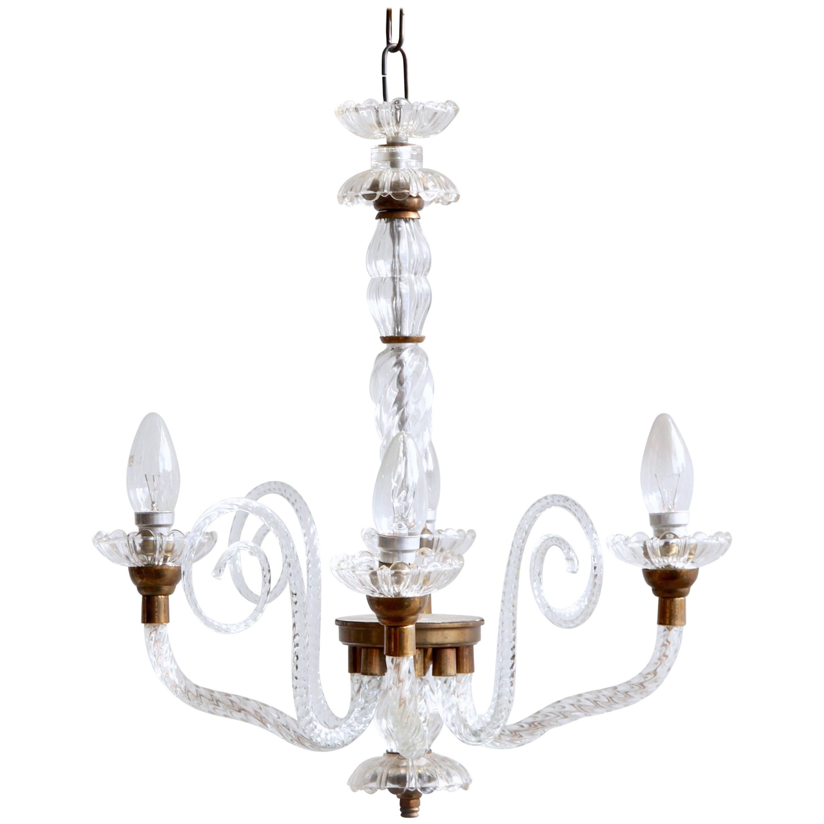1930s French Brass and Glass Chandelier
