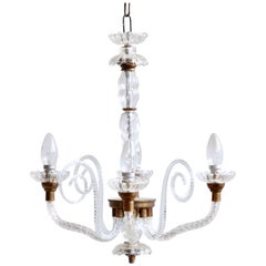 1930s French Brass and Glass Chandelier