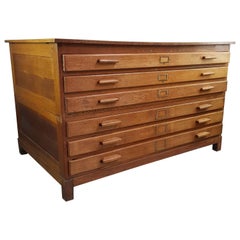 Vintage Midcentury Six Drawer Plan Chest with Panelled Sides