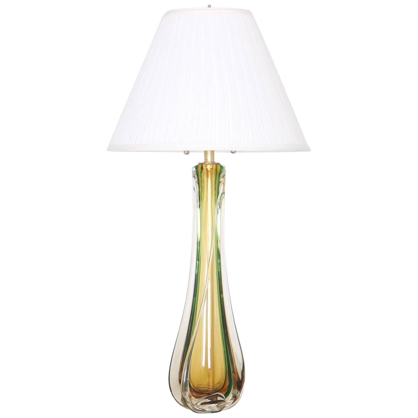 Murano Glass Lamp by Seguso in Green and Amber
