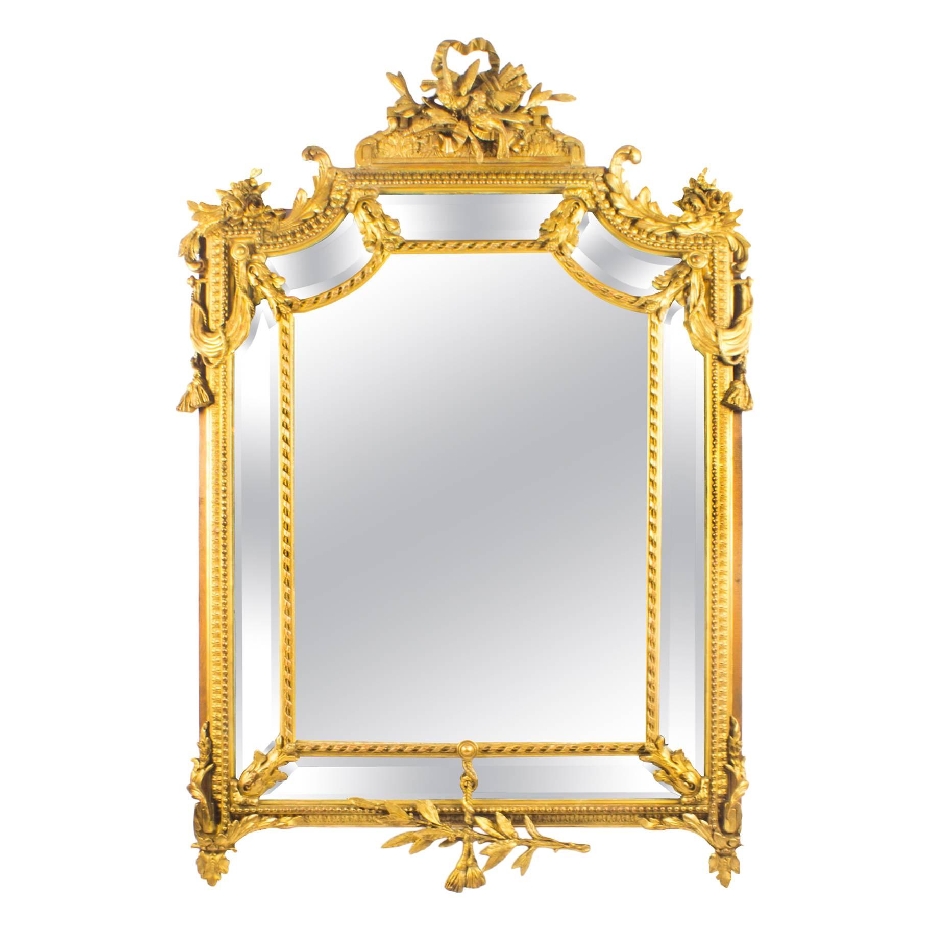 19th Century Giltwood Louis Revival Overmantel Cushion Mirror