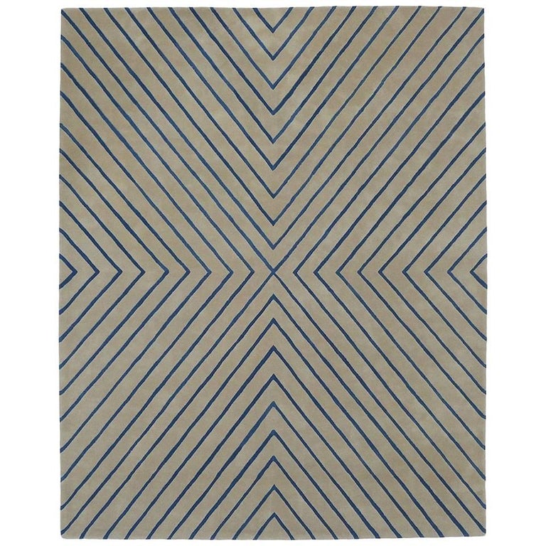 Angela Adams Vibes Blue And Grey Rug Geometric Wool Handcrafted Angela Adams Vibes Blue And Grey Rug Geometric Wool Handcrafted Modern