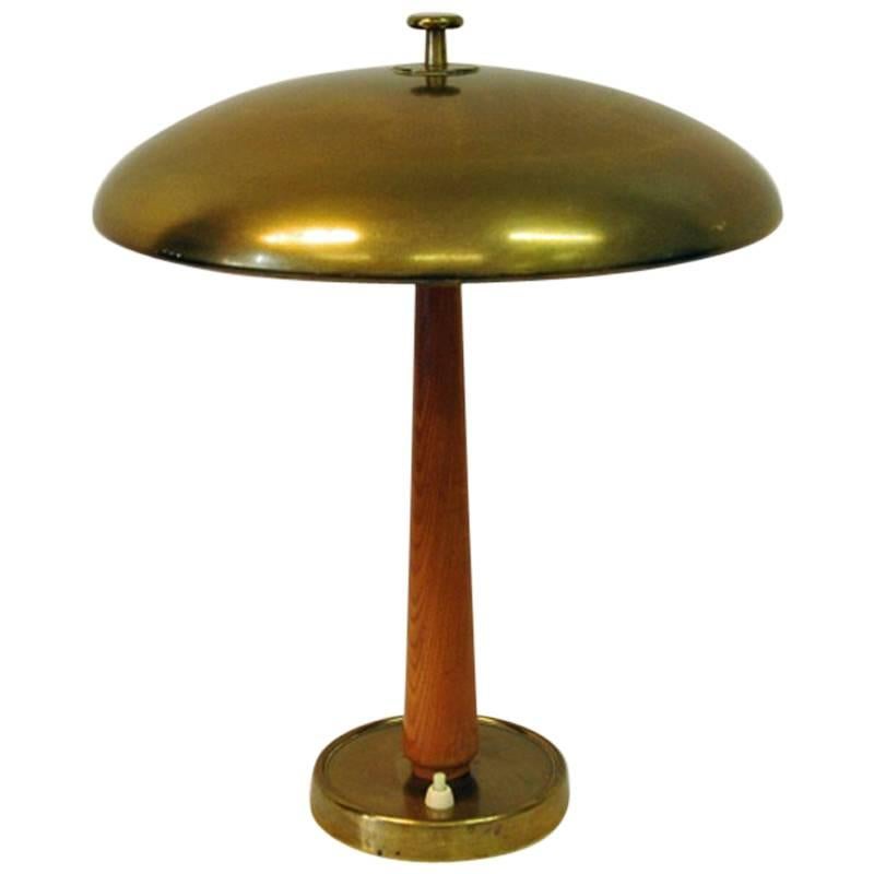 Brass and Teak Table Lamp from the 1940s, Sweden