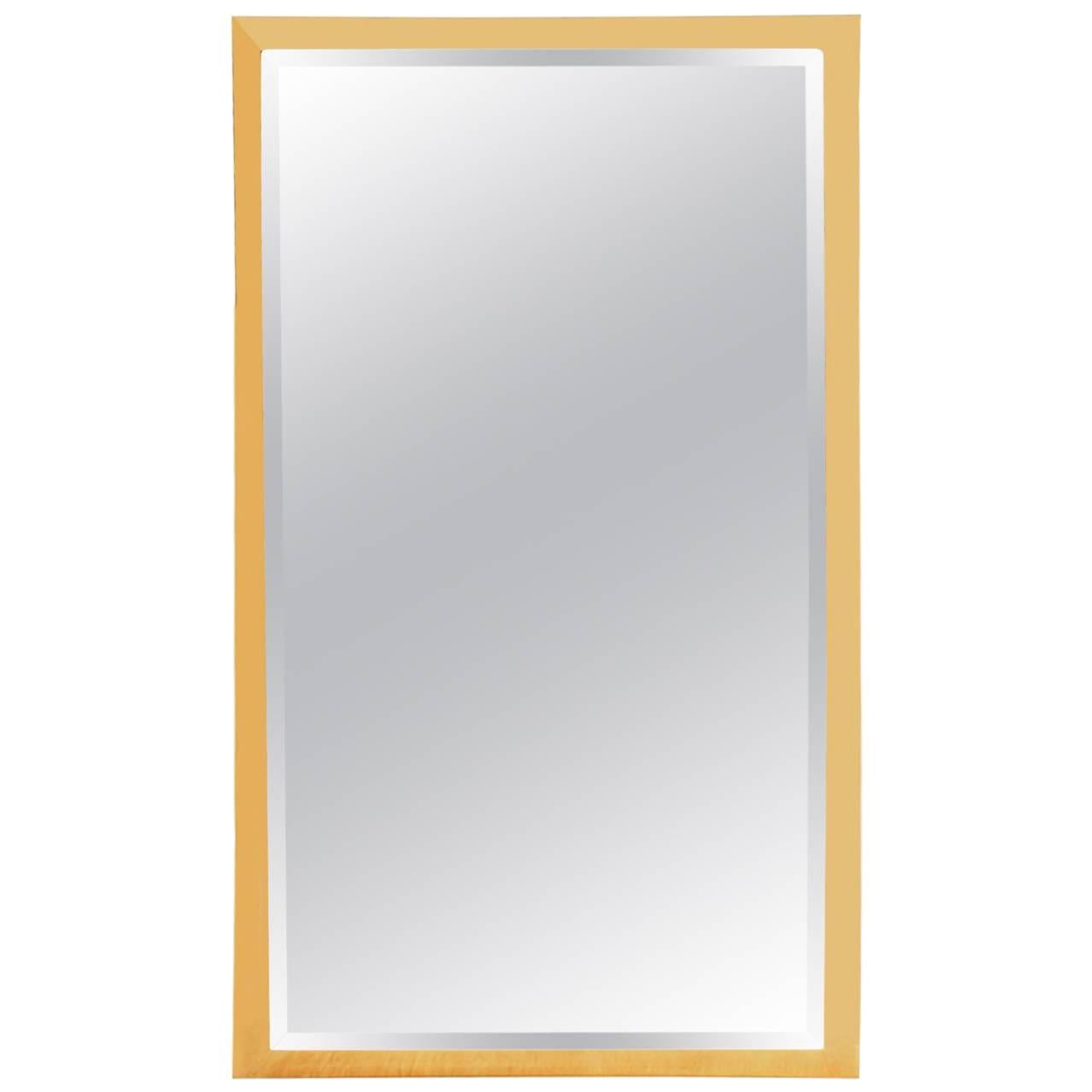 Midcentury Italian Modern Rectangular Brass Wall Mirror, Hollywood Regency