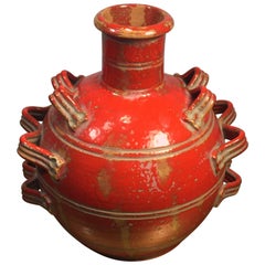Italian Orange Triple Handled Terracotta Mid-Century Modern Vase