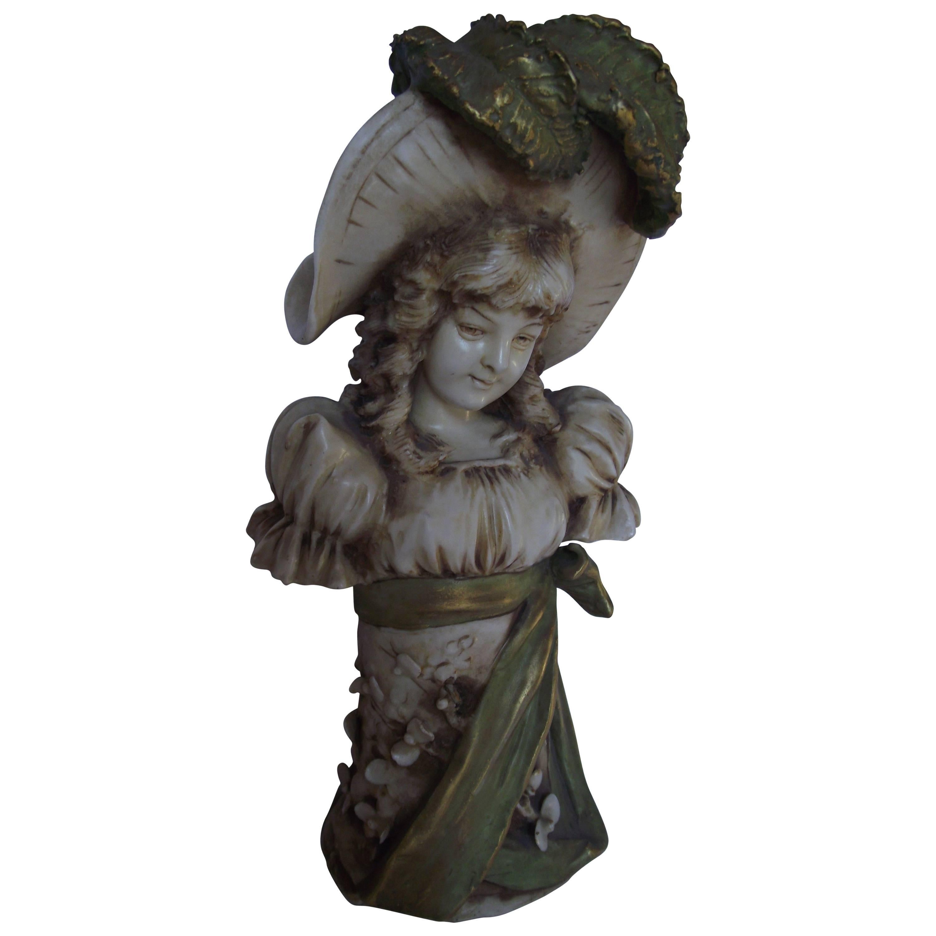 Art Nouveau Porcelain Girl Bust, Manner of Edward Stellmacher For Sale