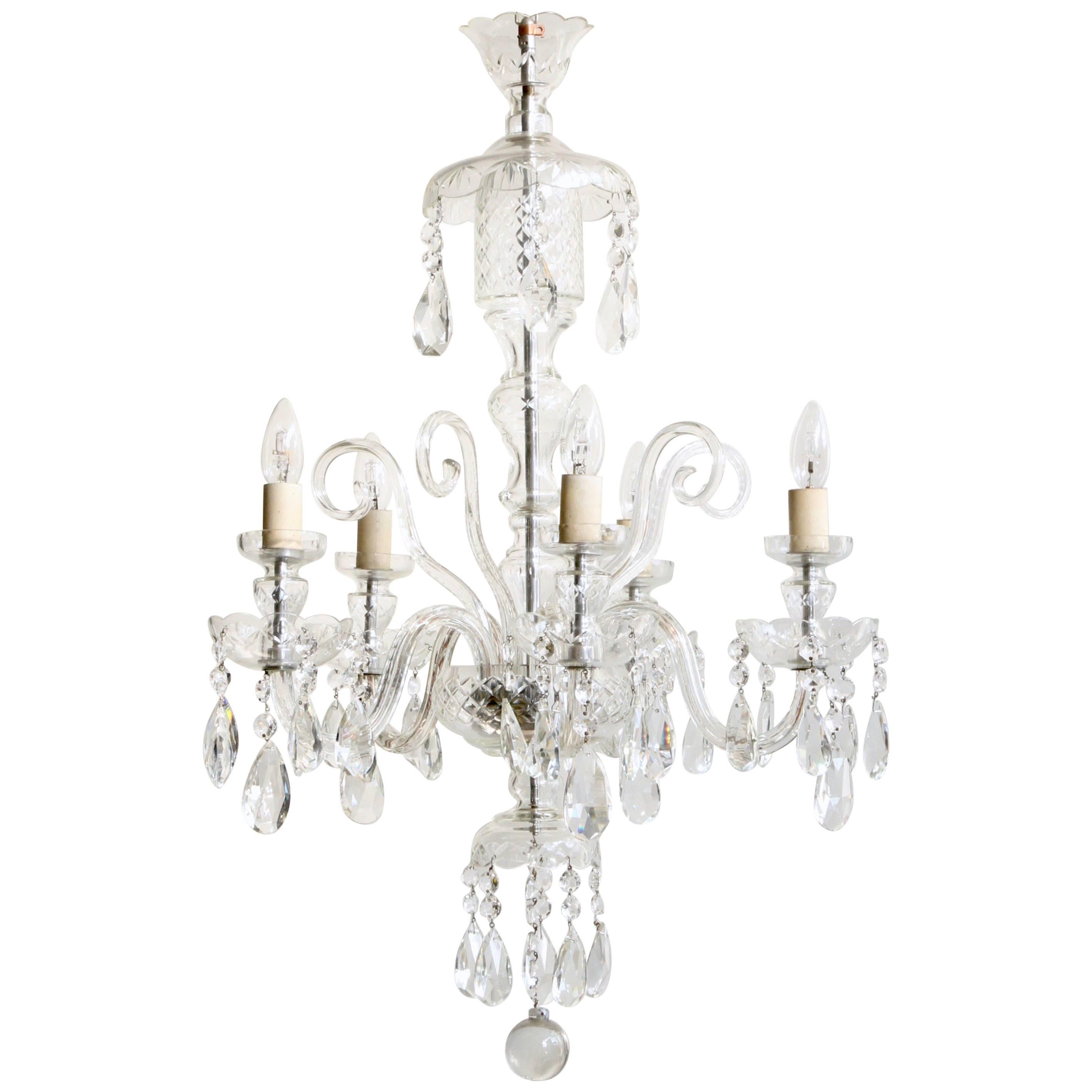 1930s French Large Bohemian Crystal Swan Neck Chandelier with Cut Crystal Drops
