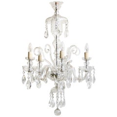 1930s French Large Bohemian Crystal Swan Neck Chandelier with Cut Crystal Drops