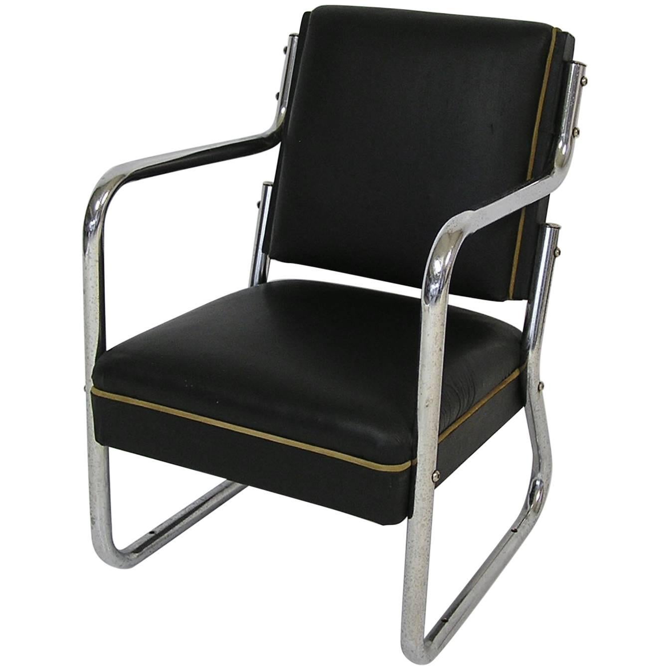1920s-1930s Art Deco Chrome and Leather Salesman Sample Chair