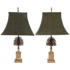 Vintage Pair of Maison Charles Pine Cone Table Lamps