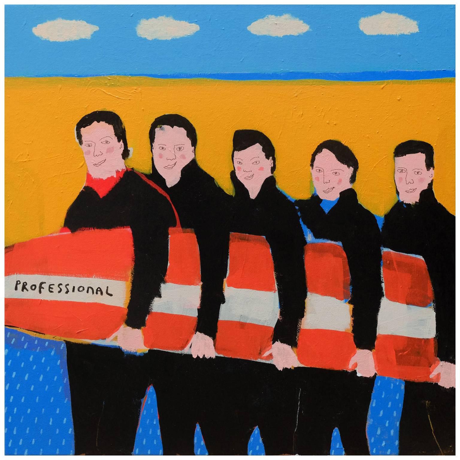 'Slippery When Wet' Portrait Painting by Alan Fears Surfing Beach