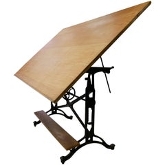 1940 Cast Iron Drafting Table with Extra Large Surface