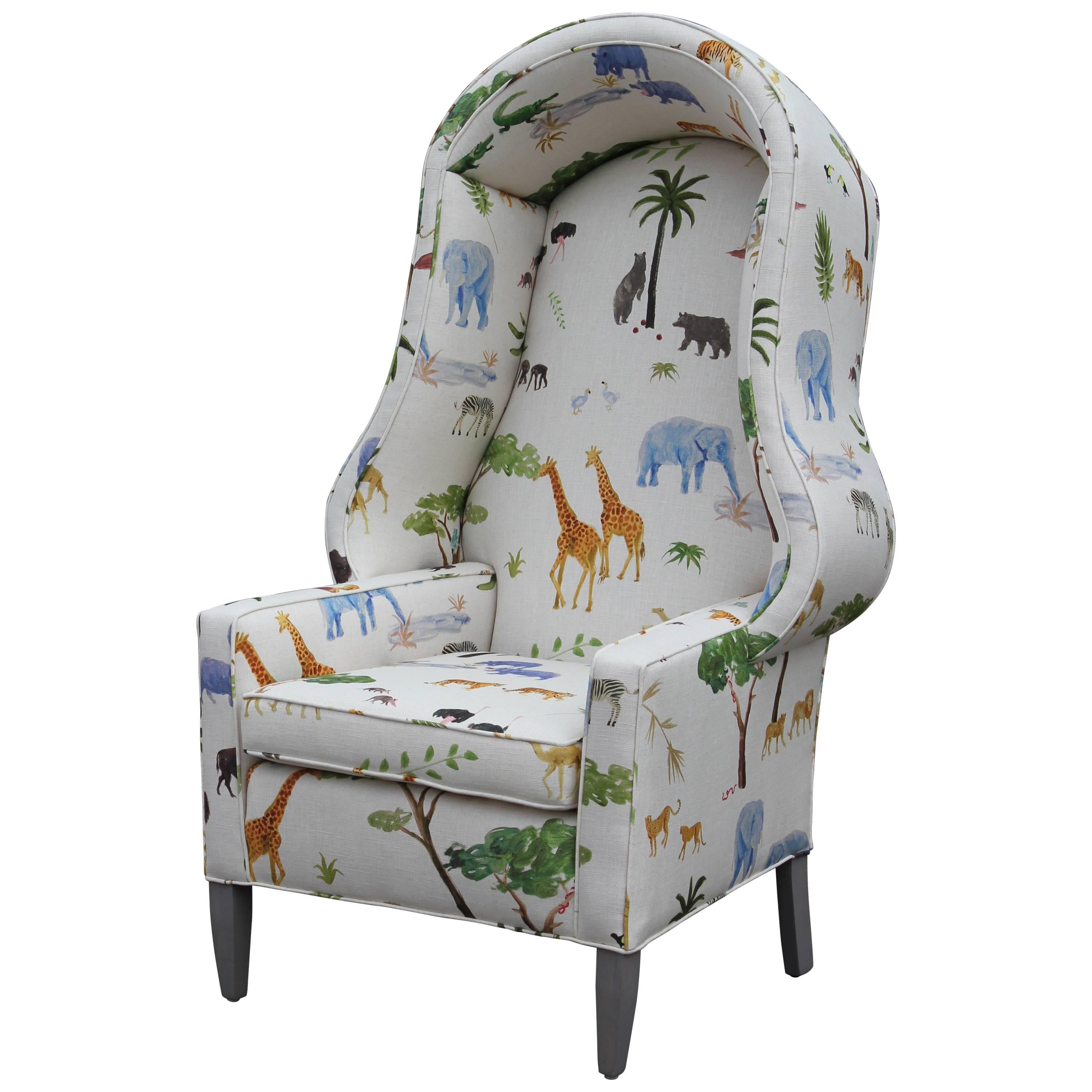 Modern Porter's Chair in the Style of Baker Furniture in Safari Animal Print