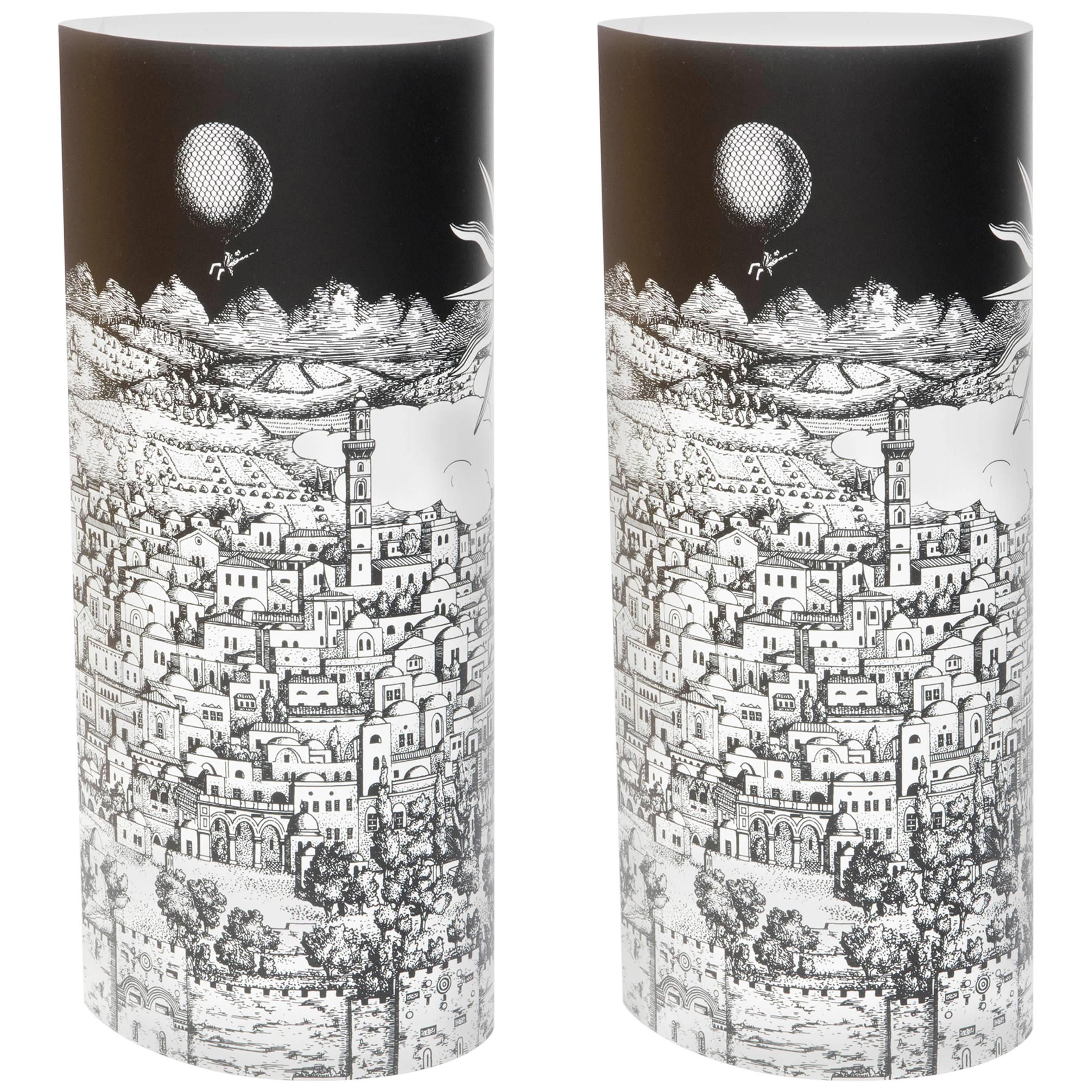 Pair of Perspex Table Lamps "Gerusalem" by Barnaba Fornasetti, Italy, 1995 For Sale