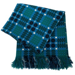 Vintage Green and Blue Double Blanket from Trefriw Mill, Wales, circa 1970