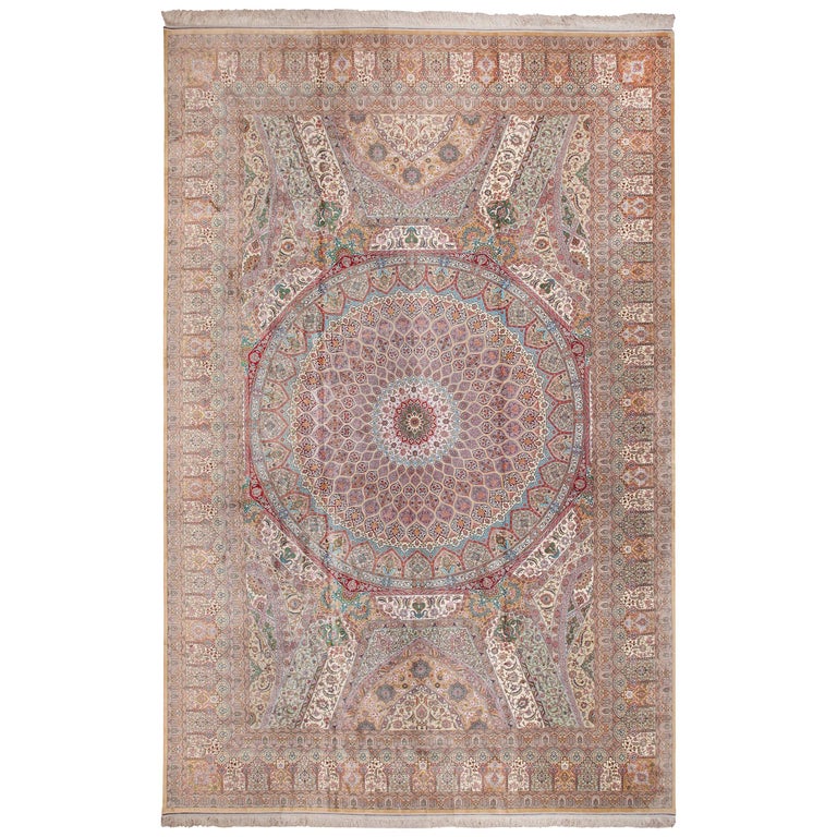 Vintage Qum Wool And Silk Rug For Sale at 1stdibs