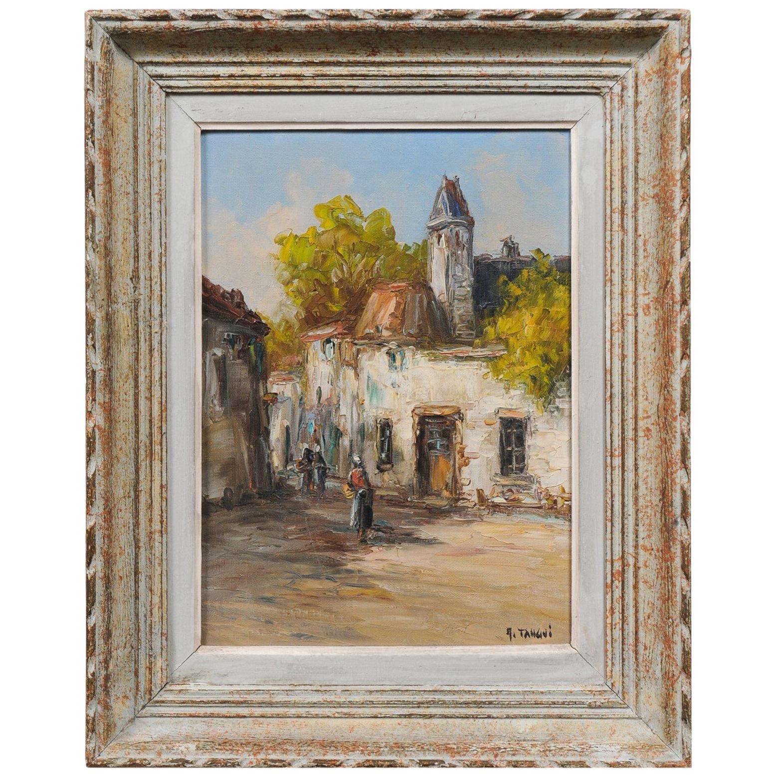 Small French 19th Century Oil on Canvas Painting Depicting a Village in Brittany