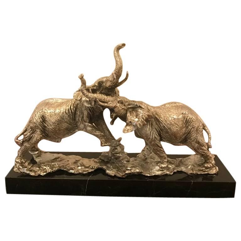 Art Deco Elephant Sculpture on Black Marble For Sale