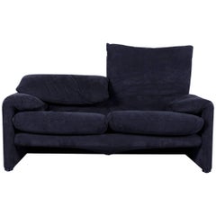 Cassina Maralunga Designer Sofa Black Alcantara Two-Seat Function Modern
