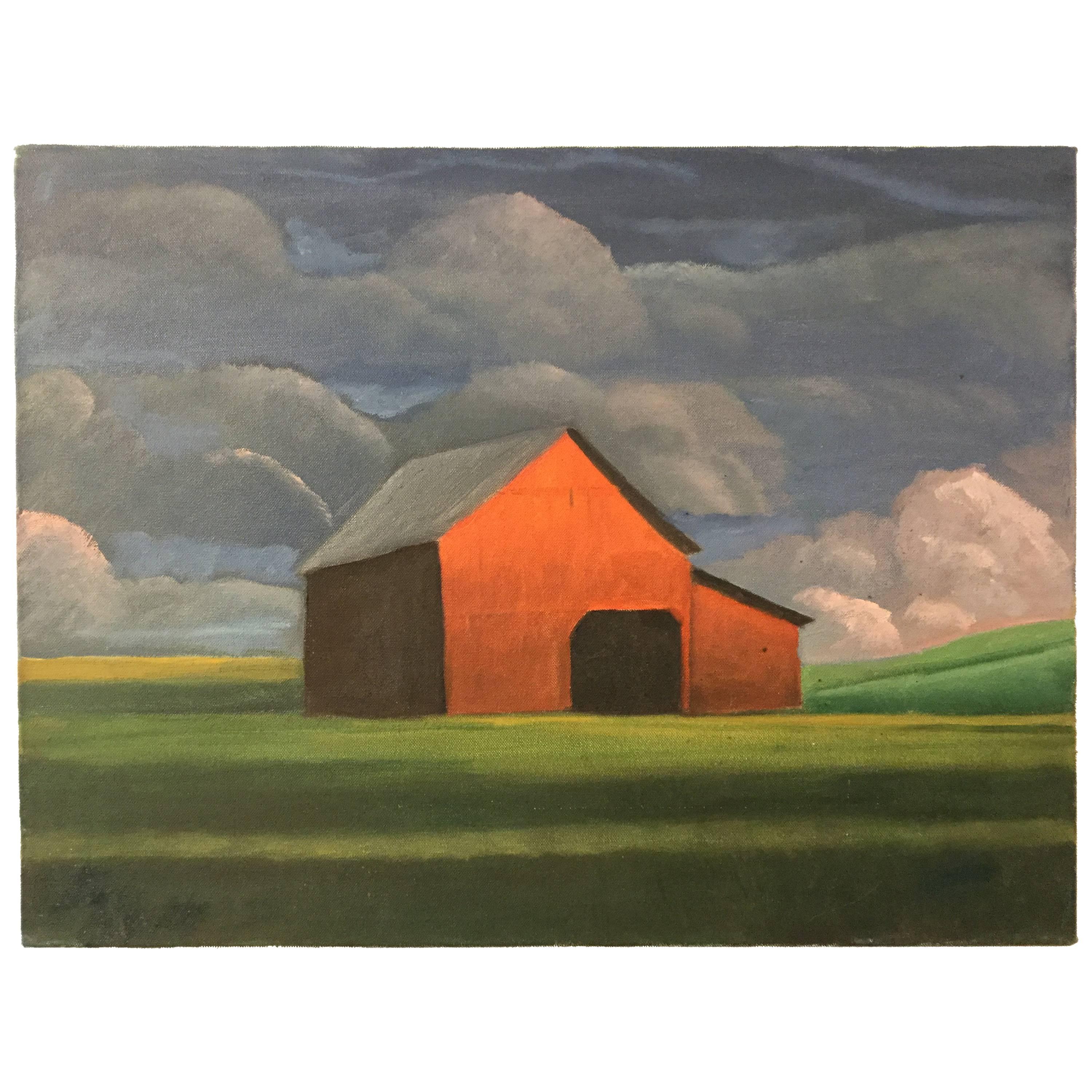 Landscape with Red Barn Oil Painting For Sale
