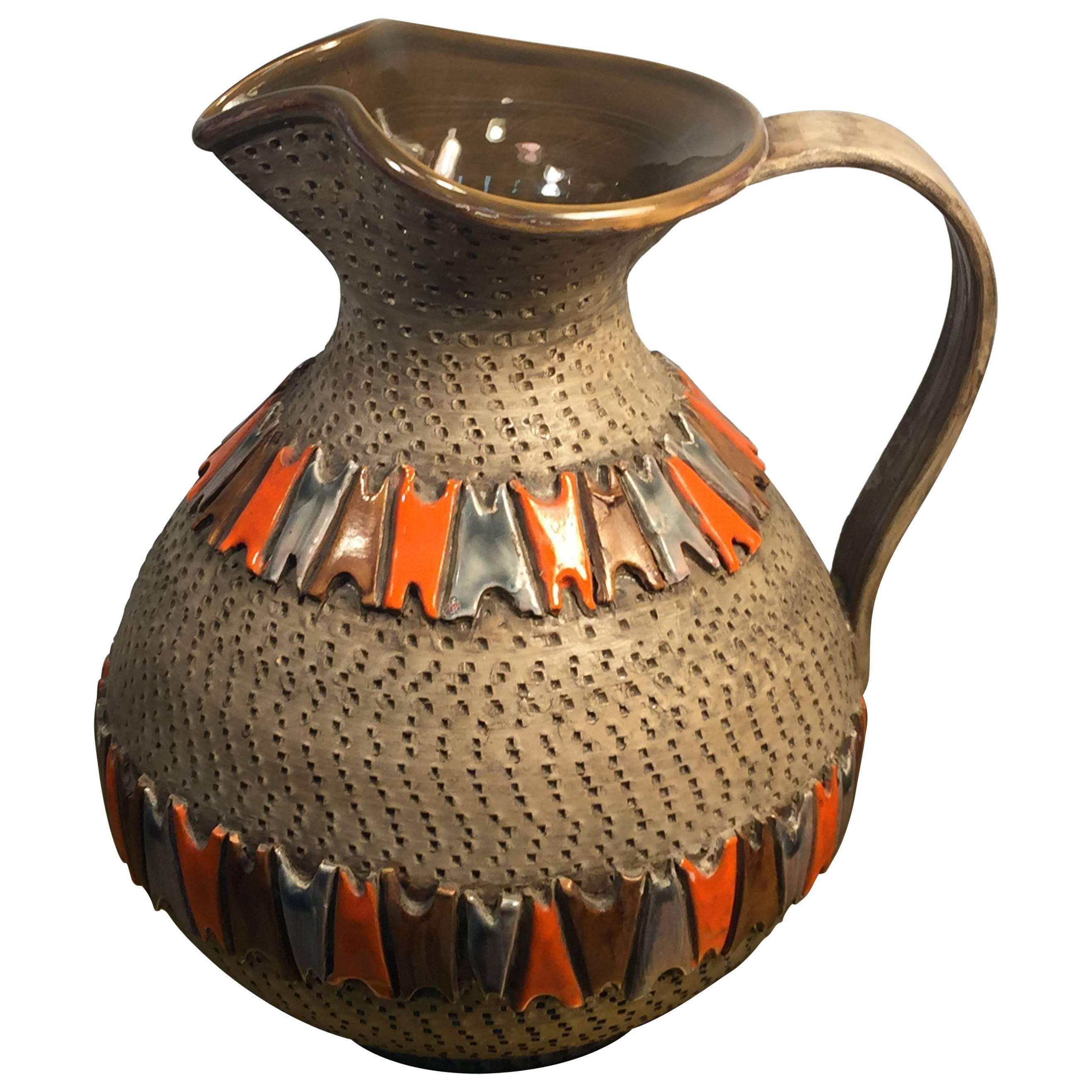 Italian Mid Century Pottery Pitcher For Sale