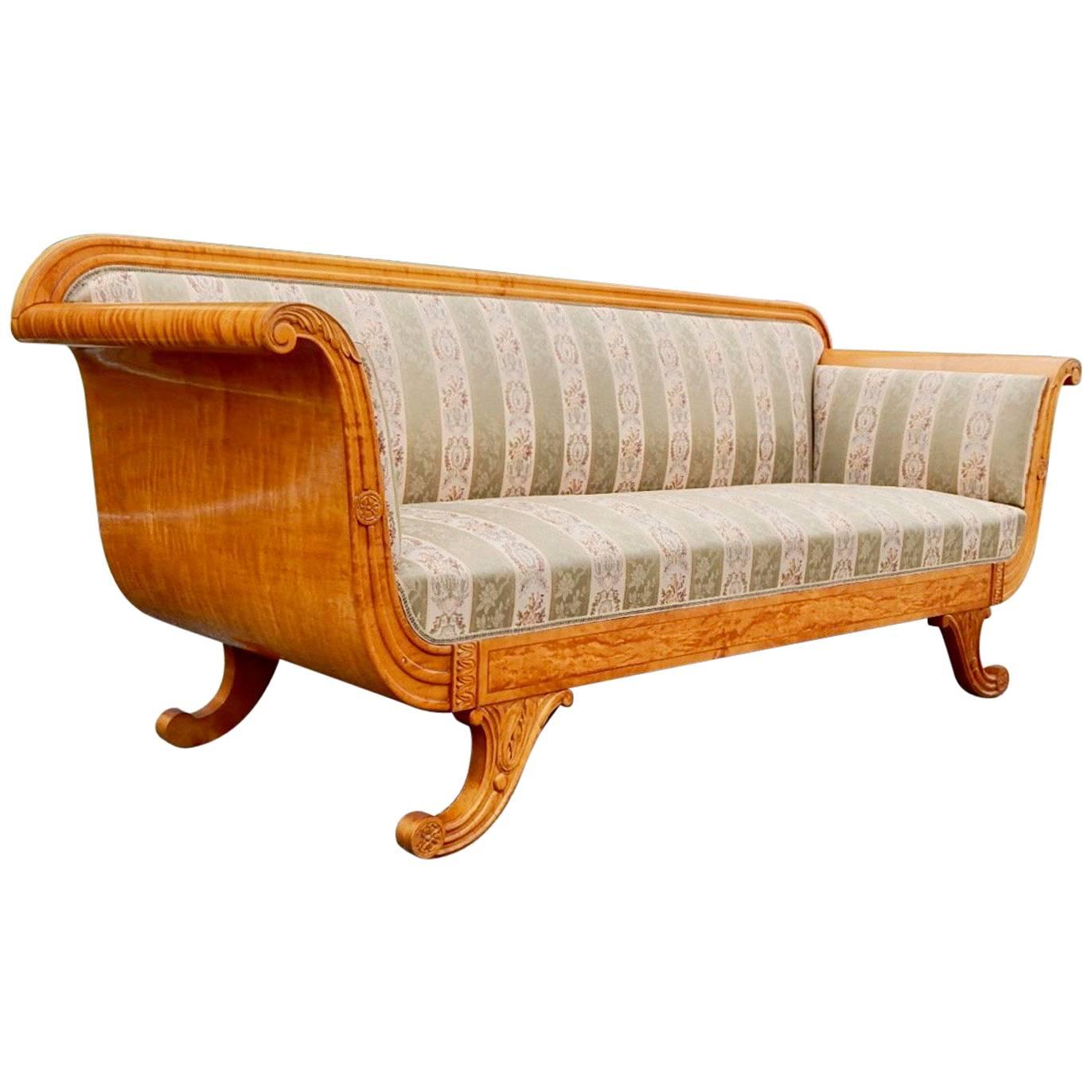 Biedermeier Revival Sofa with Panelled Sides in Golden Birch, Sweden, 1920s For Sale