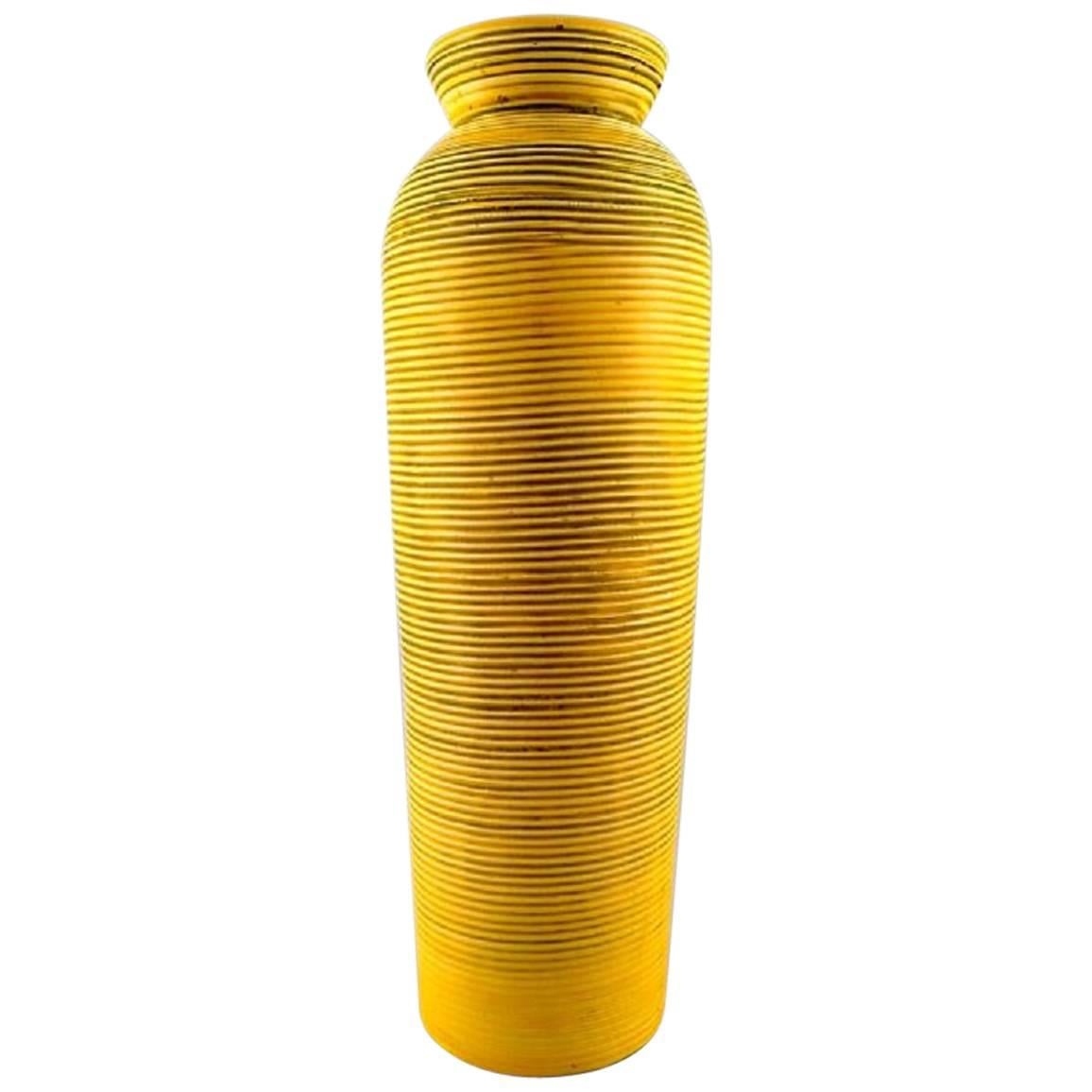 Gefle, Bo Fajans Floor Vase in Modern Design, Yellow-Glazed, Marked, 1950s-1960s