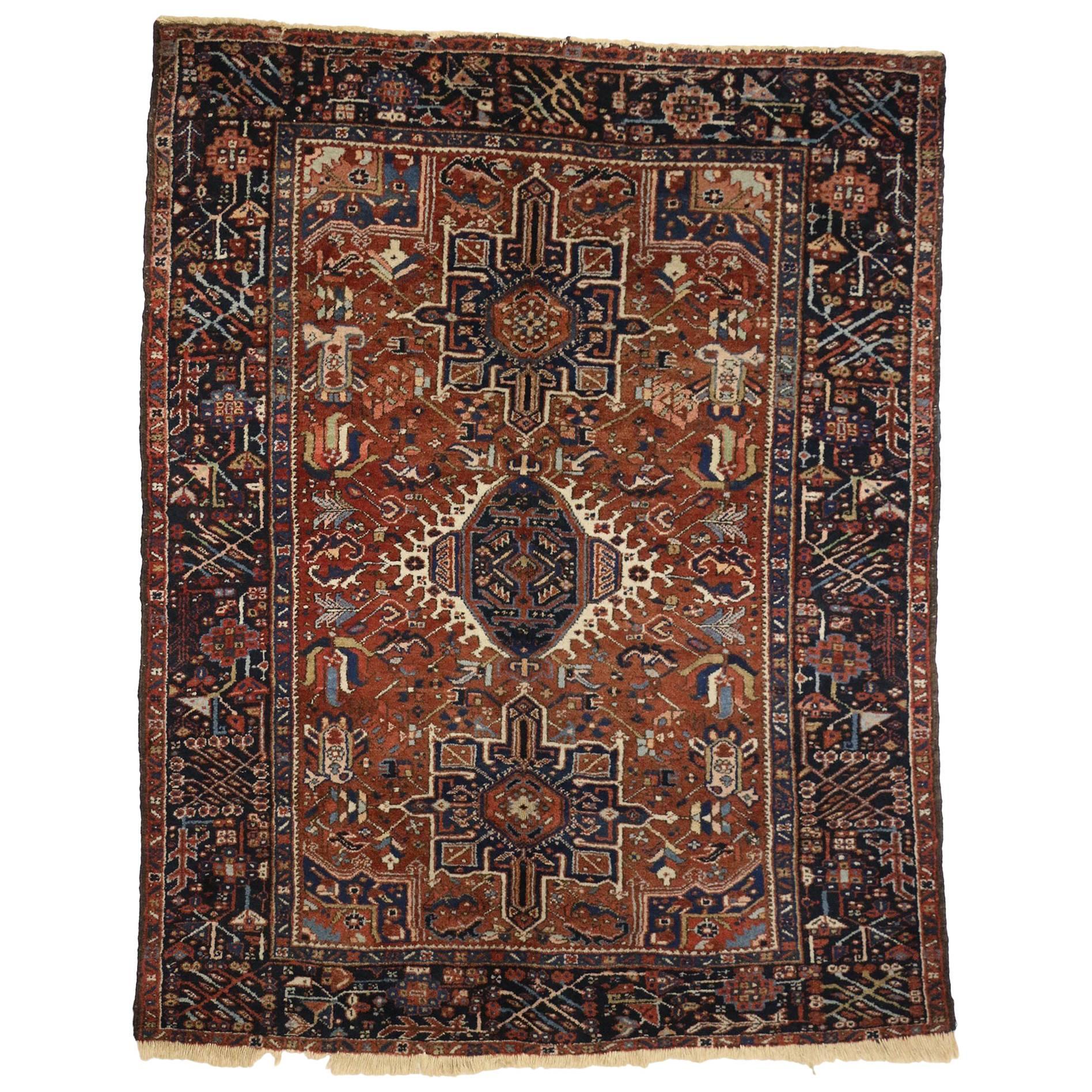 Antique Persian Heriz Rug with  Medallion and Cruciform Motif For Sale