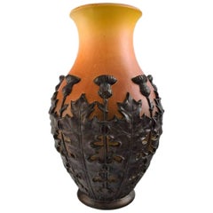 Rare Ipsen's, Denmark Art Nouveau Large Ceramic Vase, Flowers in Relief
