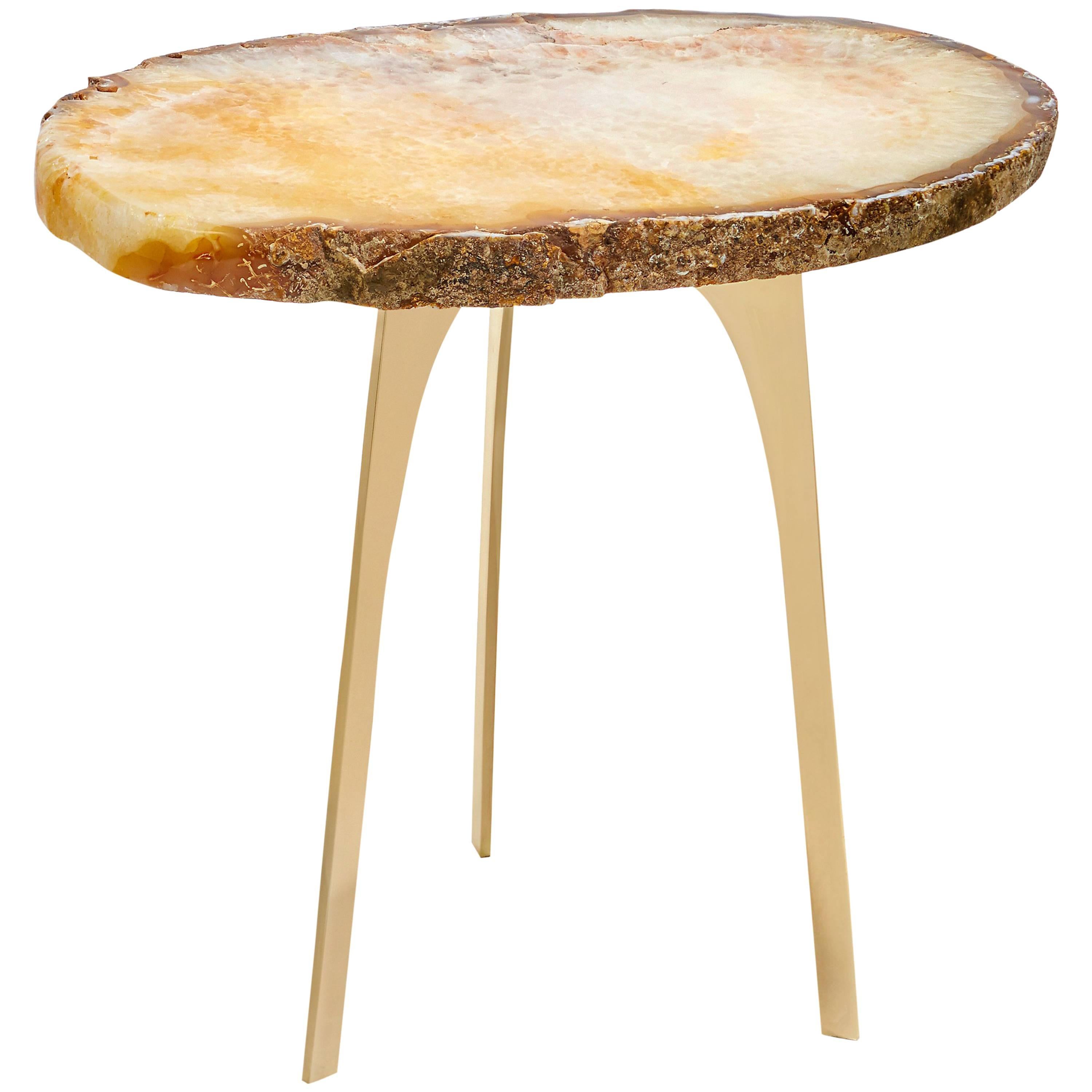 Gigante Citrine Agate and Brass Triad Base End Table For Sale