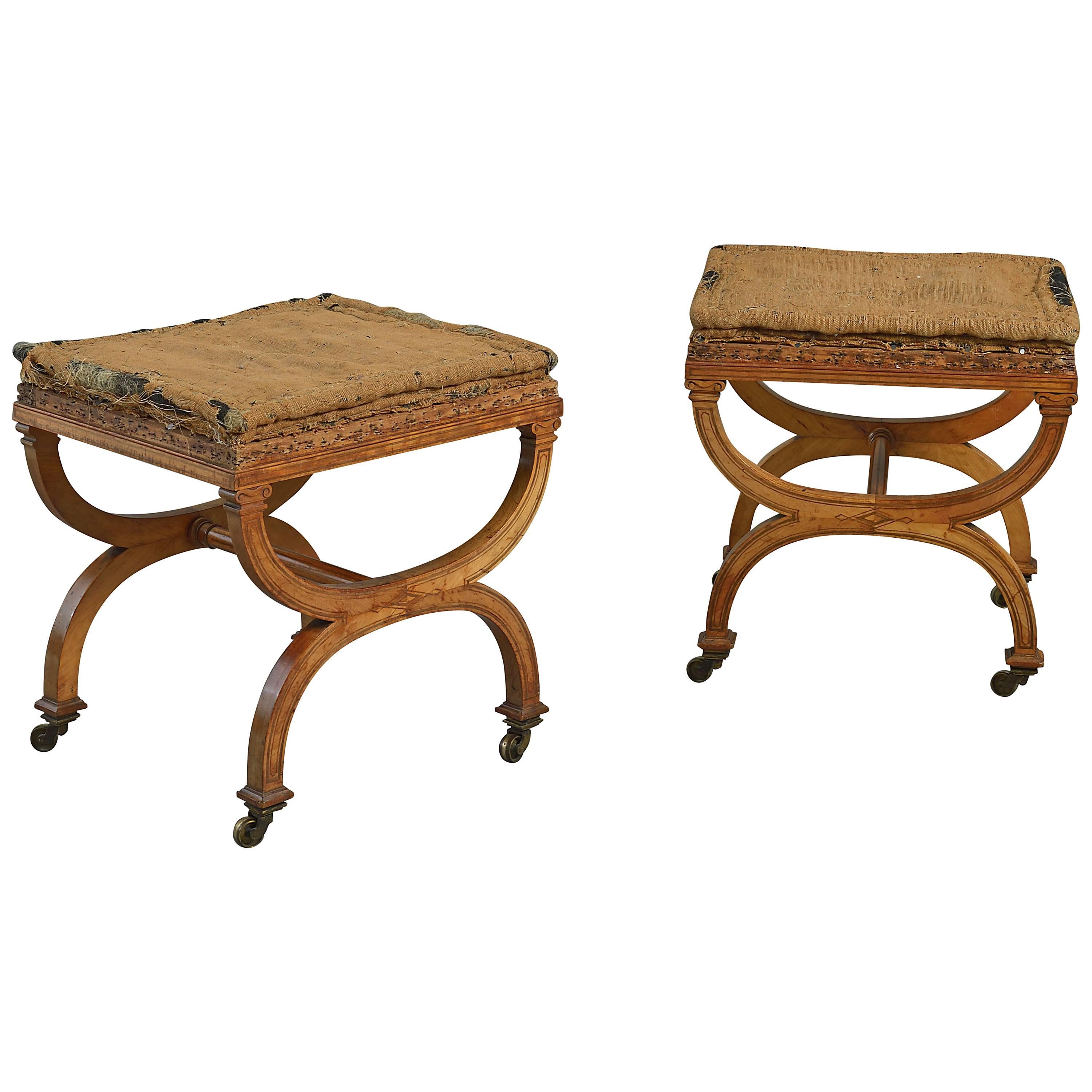 Pair of Victorian Satin Birch X-Frame Stools