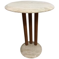 Post Modern Italian Travertine and Wood Side or End Table, Italy, 1980s