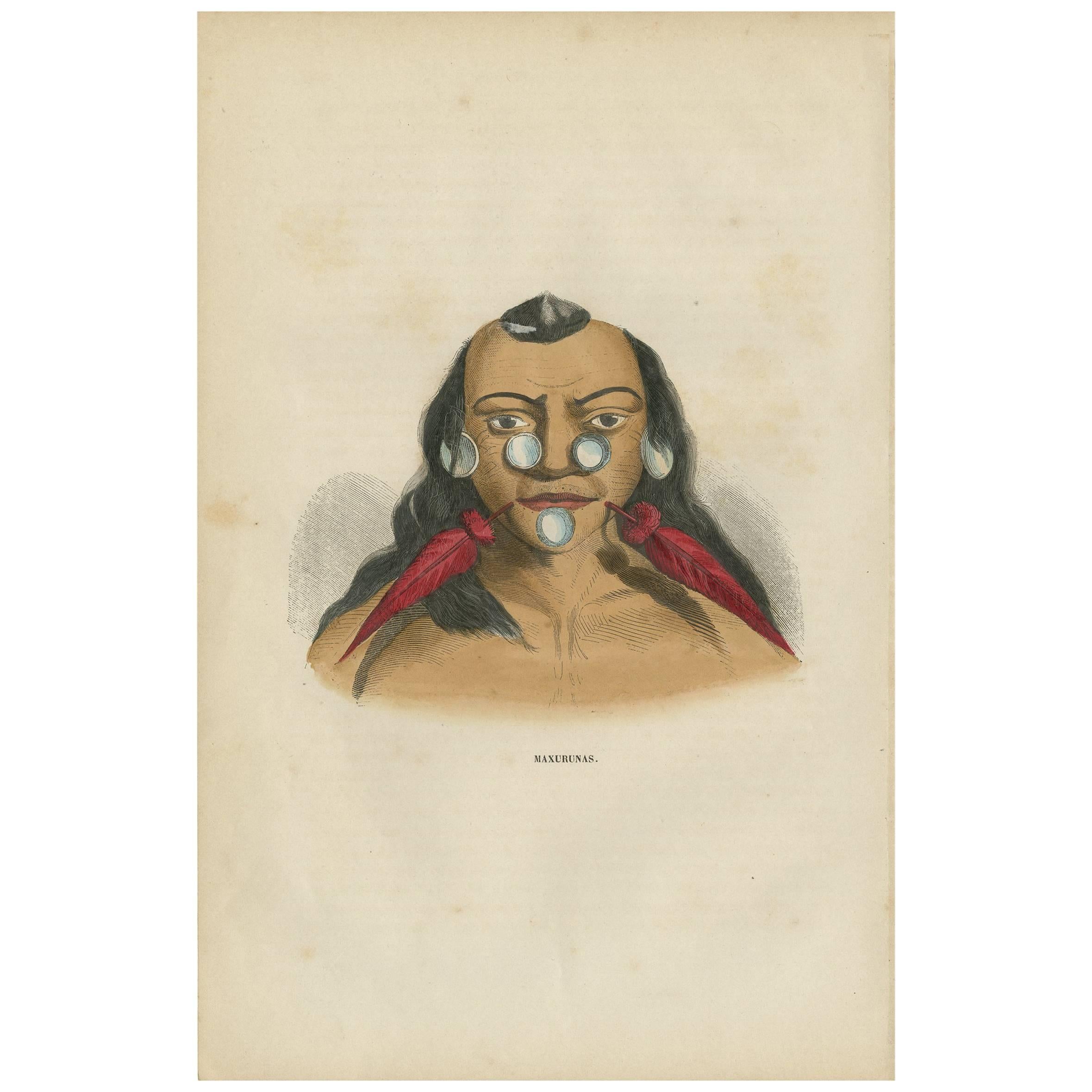 Antique Print of an Inhabitant of Brazil by H. Berghaus, 1855 For Sale