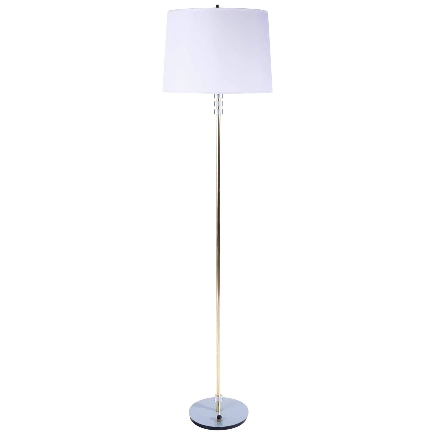 Floor Lamp Lucite Brass Turquoise Base, 1960s For Sale