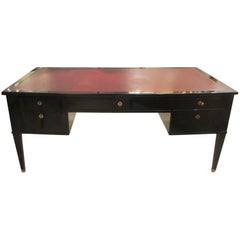 French Directoire Style Ebonized Bureau Plat Desk with Leather Top