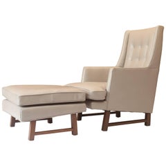 Edward Wormley for Dunbar Leather High Back Lounge Chair & Ottoman Model No. 400