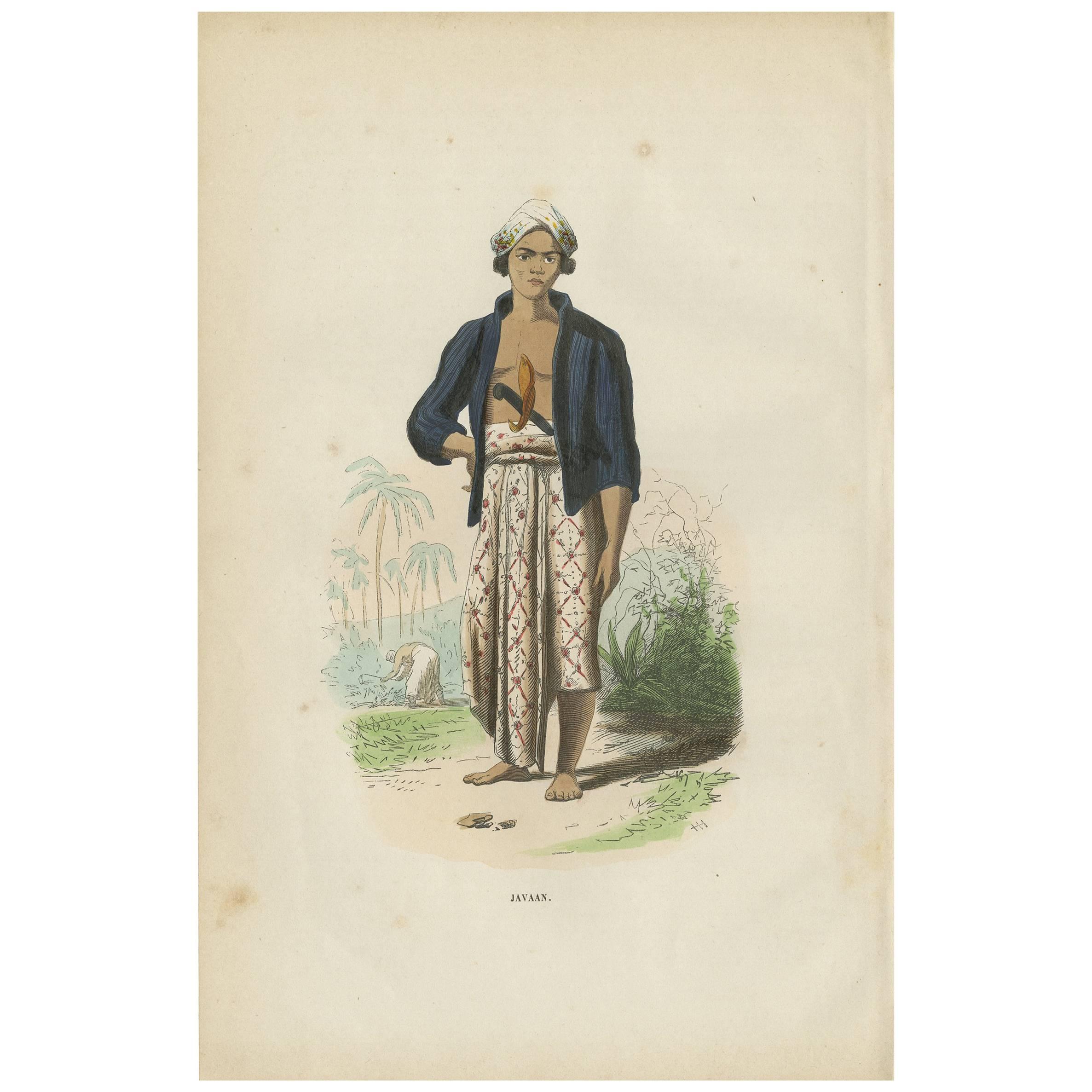 Antique Print of an Inhabitant of Java 'Indonesia' by H. Berghaus, 1855