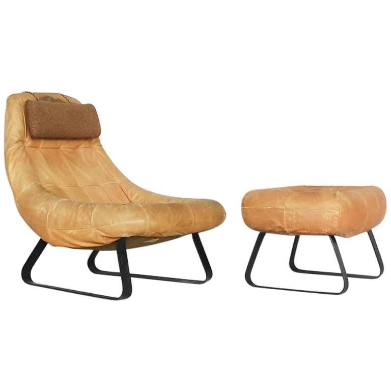 Brazilian Earth Chair and Ottoman by Percival Lafer for Lafer MP, 1970s For Sale