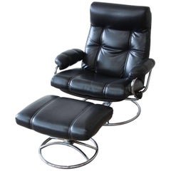 Retro Black Ekornes Stressless Chair and Ottoman