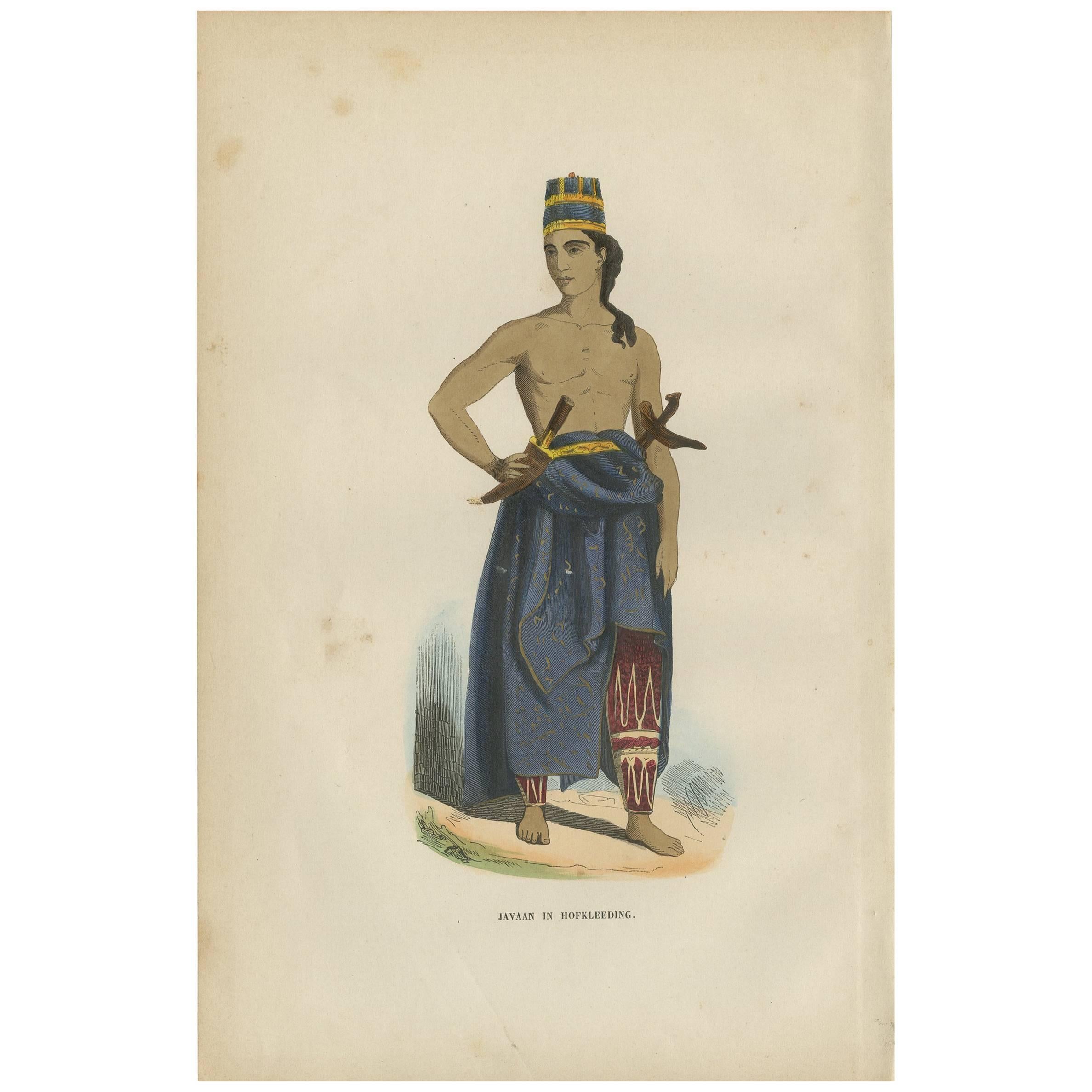 Antique Print of an Inhabitant of Java in Costume by H. Berghaus, 1855 For Sale