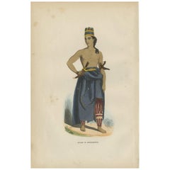 Antiker antiker Druck eines Java-Einwohners in Kostüm von H. Berghaus, 1855
