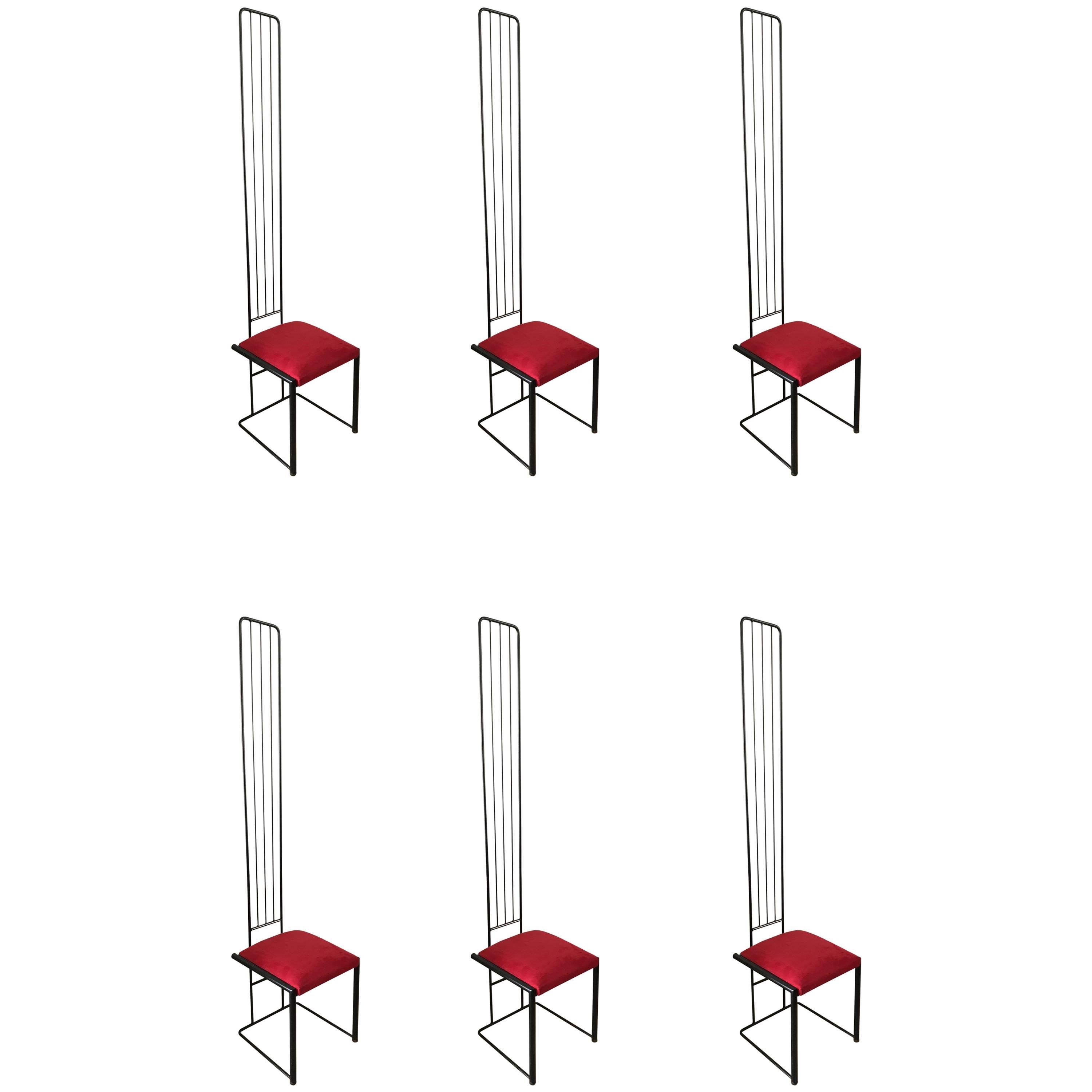 Set of Six Post Modern High Back Dining Chairs