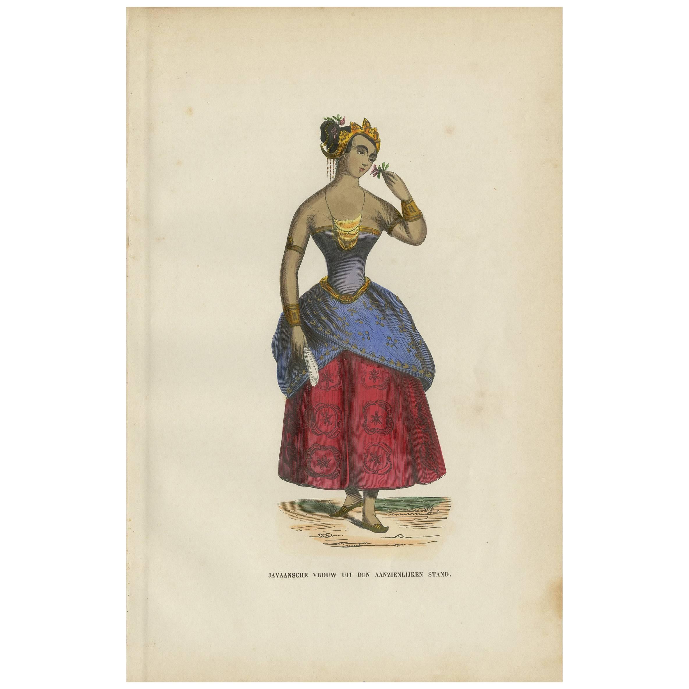 Antique Print of a Female Nobility of Java Indonesia by H. Berghaus, 1855 For Sale