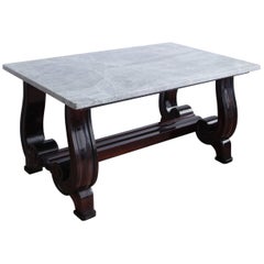 Antique Mahogany Scroll-Base Table with Brazilian Quartz Top