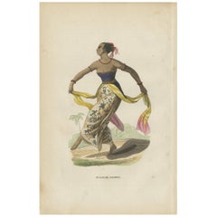 Antique Print of a Female Dancer of Java Indonesia by H. Berghaus, 1855