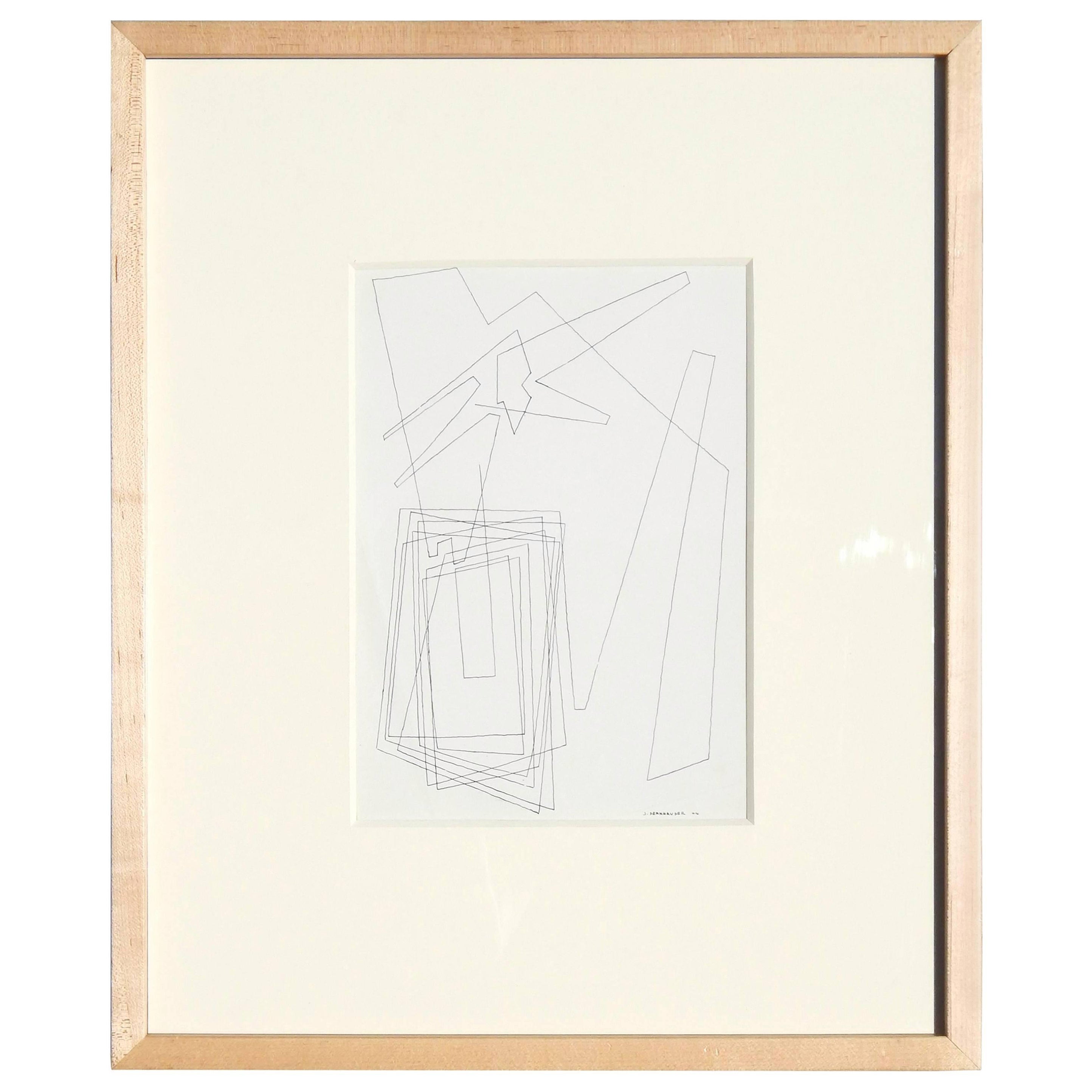 Geometrische abstrakte Bleistift- und Tuschezeichnung von John Sennhauser, 1944