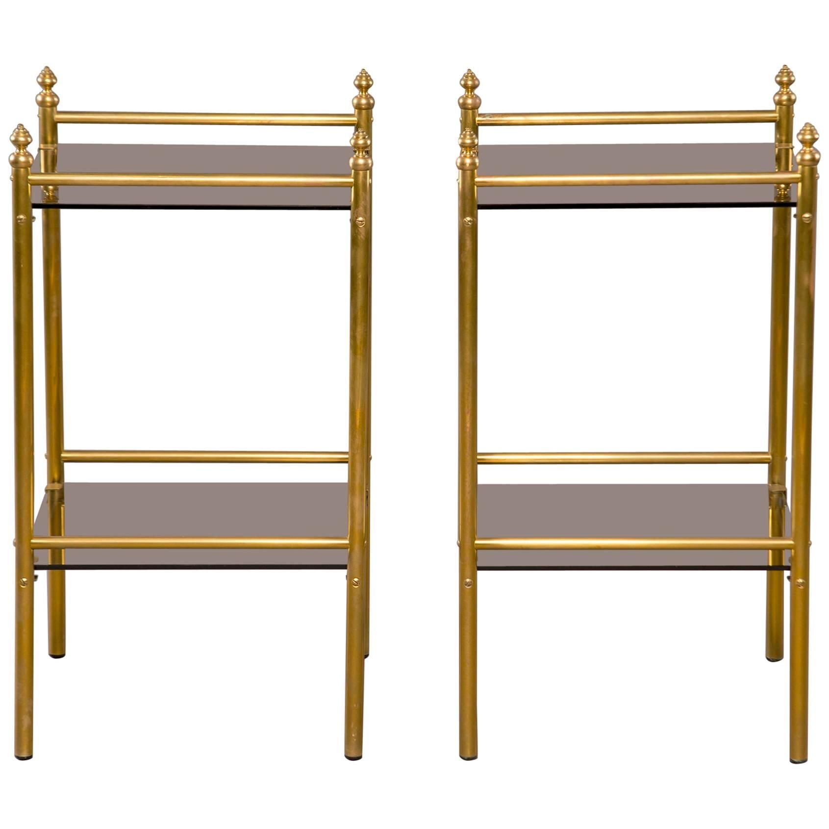 Pair of Midcentury Brass and Glass Side Tables