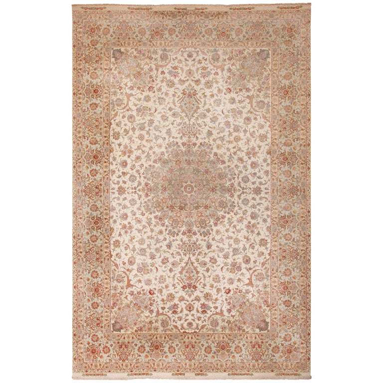 Silk and Wool Large Vintage Tabriz Persian Rug For Sale at 1stdibs